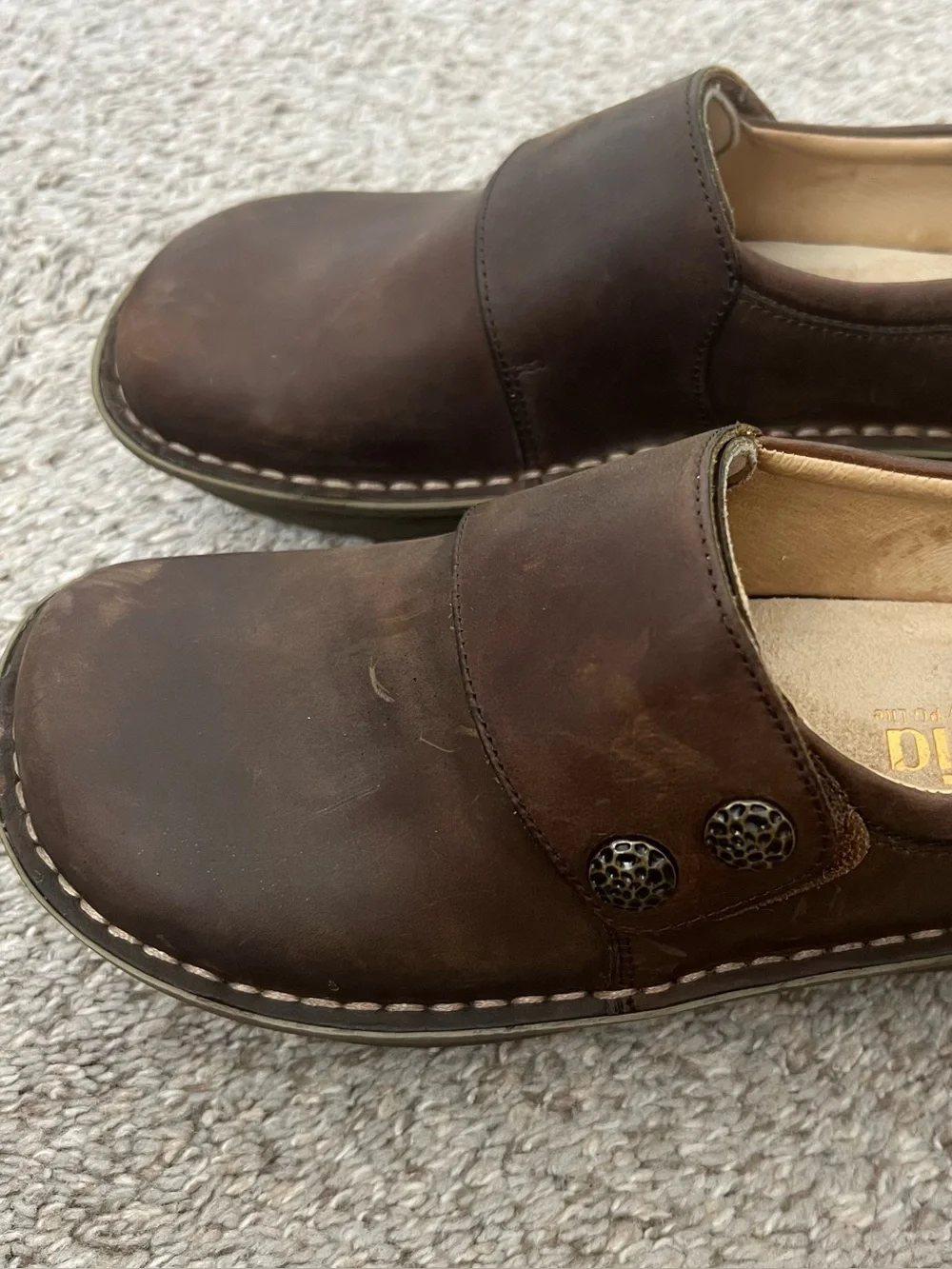 Alegria Brown Leather Platform Velcro Shoes Size 37